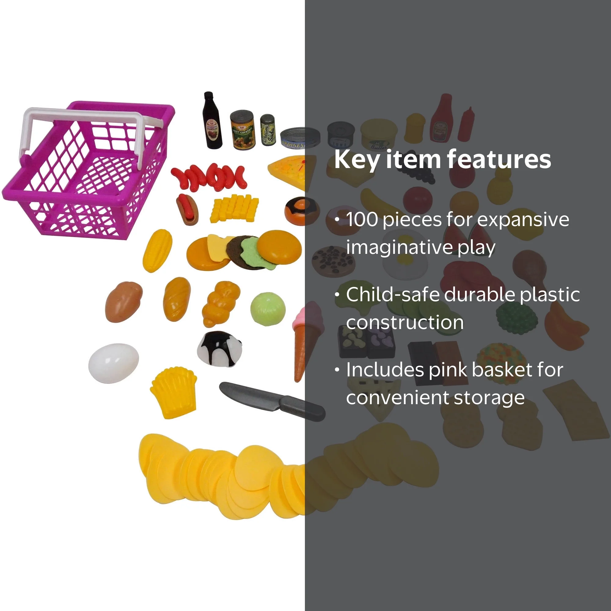 Kid Connection 100-Piece Plastic Play Food Set with Basket