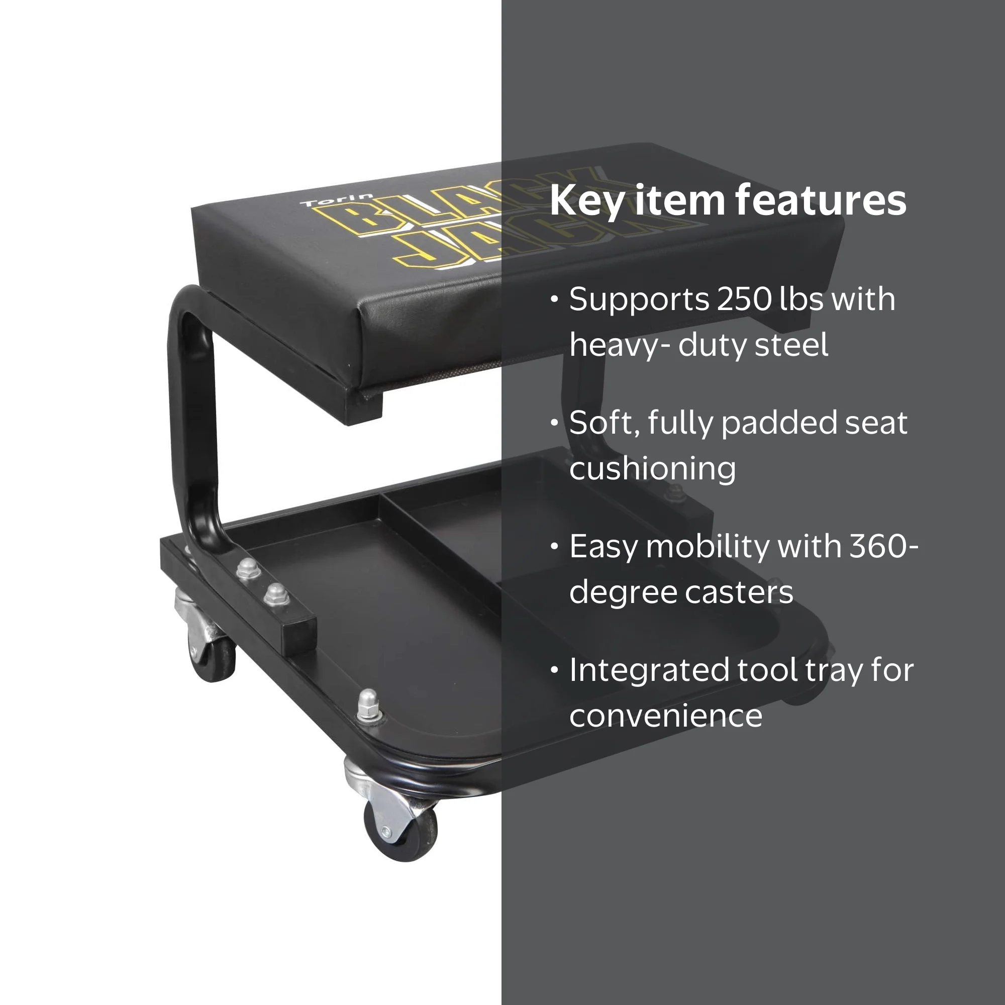 Torin Black Jack DTR6100W Padded Rolling Creeper Seat with Tool