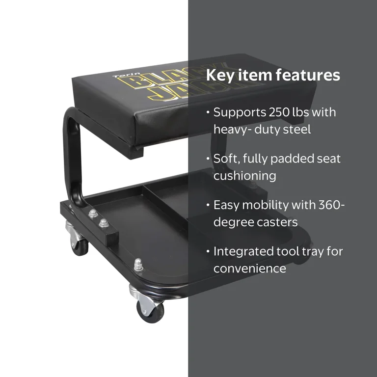 Torin Black Jack DTR6100W Padded Rolling Creeper Seat with Tool