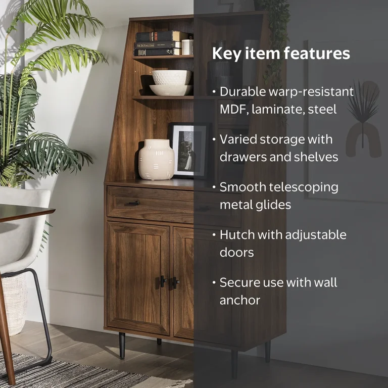 Walker Edison Bromberg Storage Desk with Hutch, Dark Walnut
