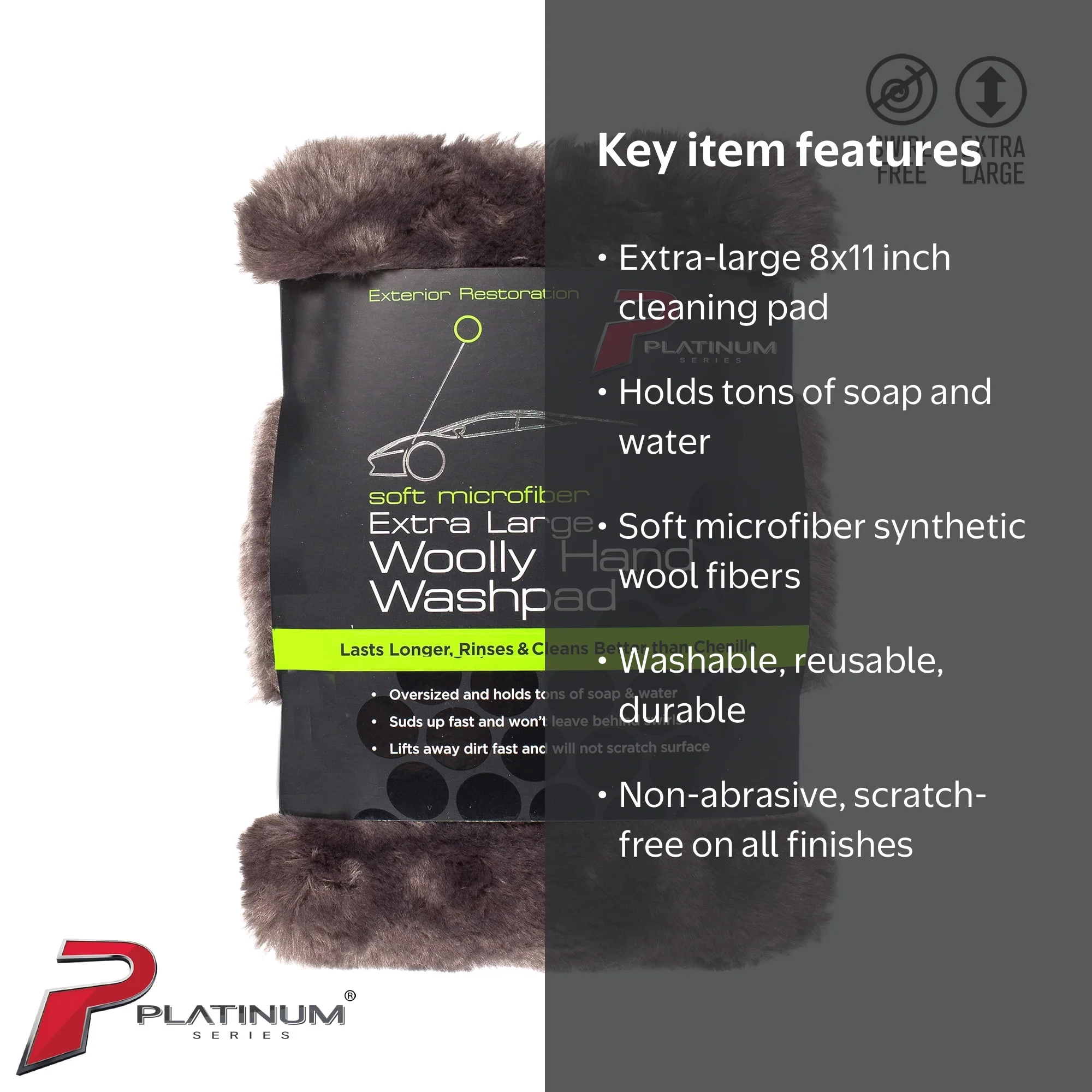 Platinum Series XL Microfiber Woolly Wash Pad, Safe for Car