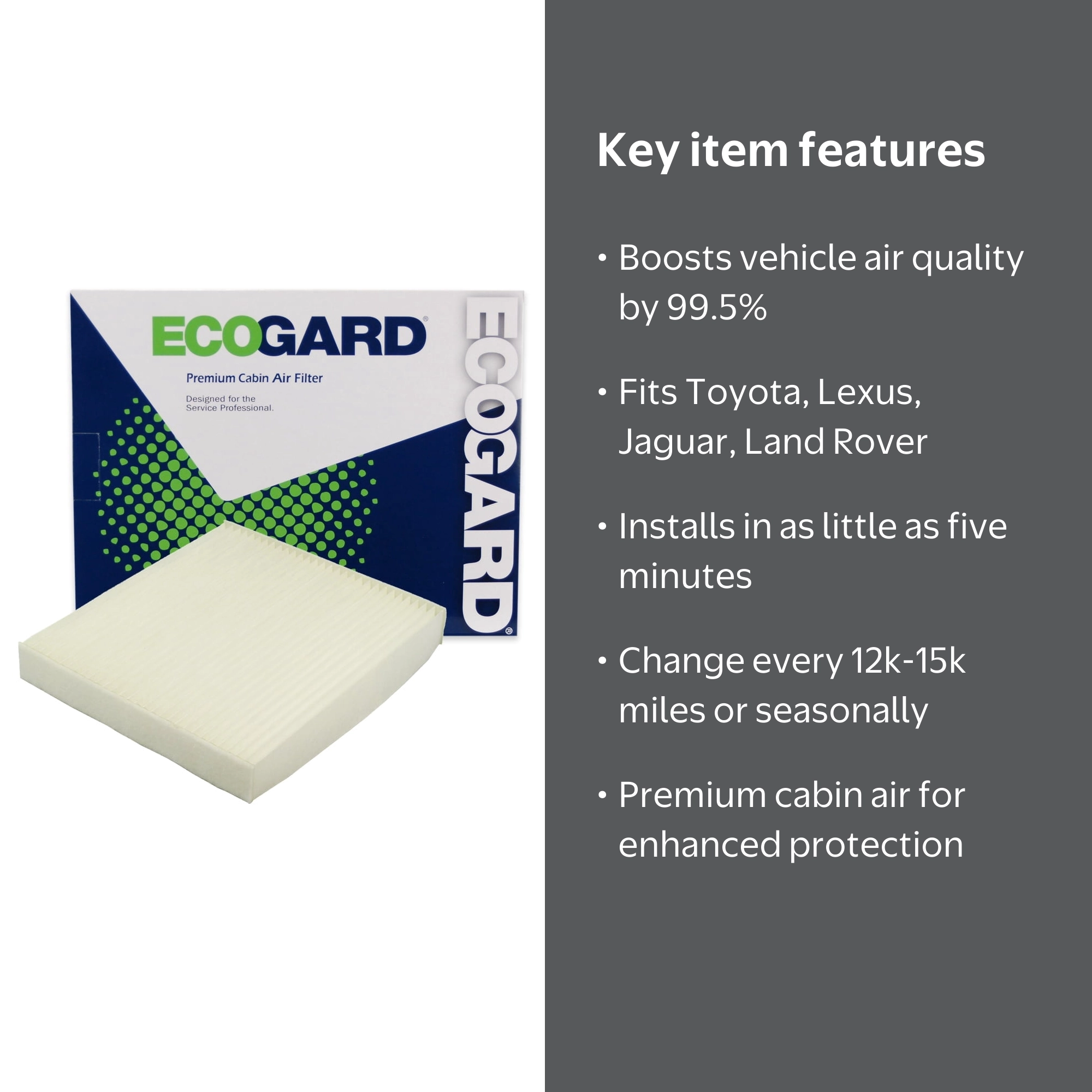 ECOGARD Cabin Air Filter Fits 2010-2024 Toyota 4Runner Yaris