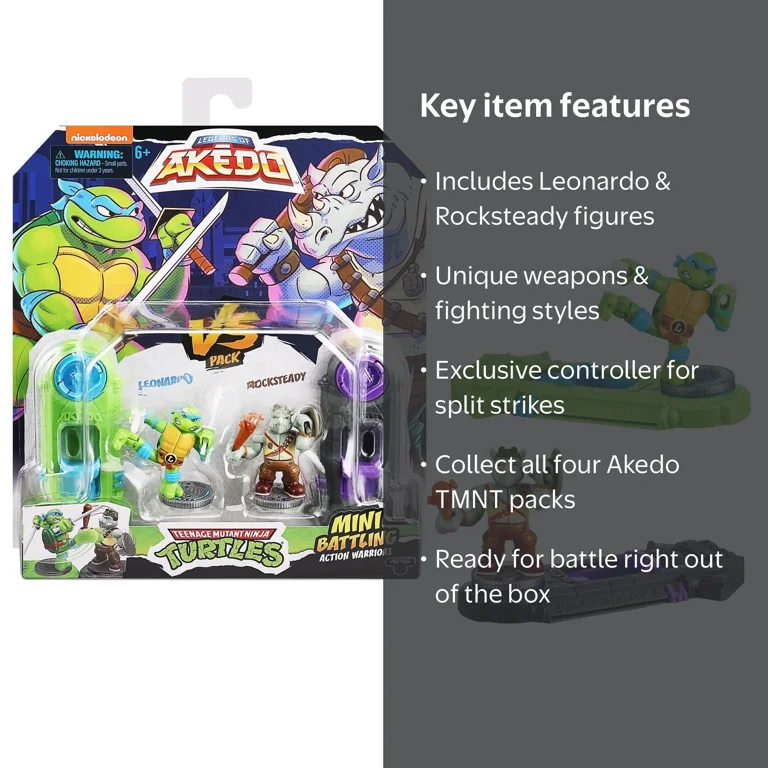 AKEDO, Action Figures, Leonardo vs Rocksteady Pack, 6+ - Walmart.com