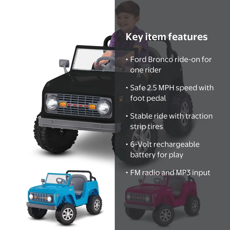Kid Trax Classic Ford Bronco Ride-On Toy, 6-Volt, Black - Walmart.com