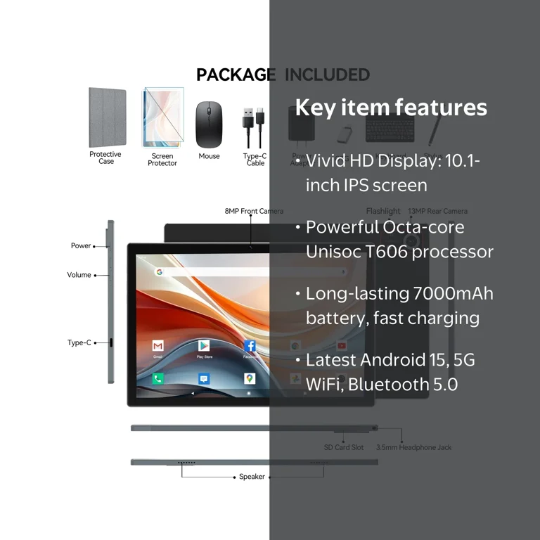 Android 15 Tablet,10 Inch Android Tablet,128GB+8GB+1TB Expand,5G