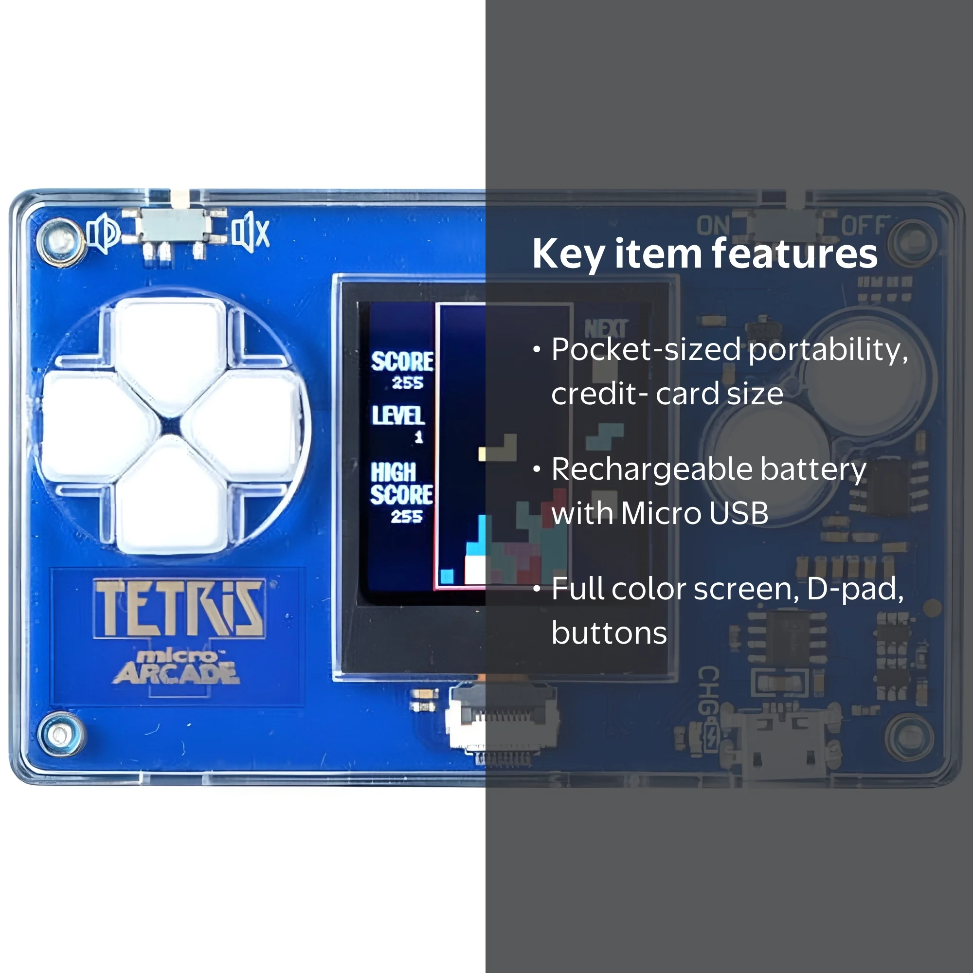 Super Impulse Micro Arcade Mini Handheld Retro Game, Tetris Pocket