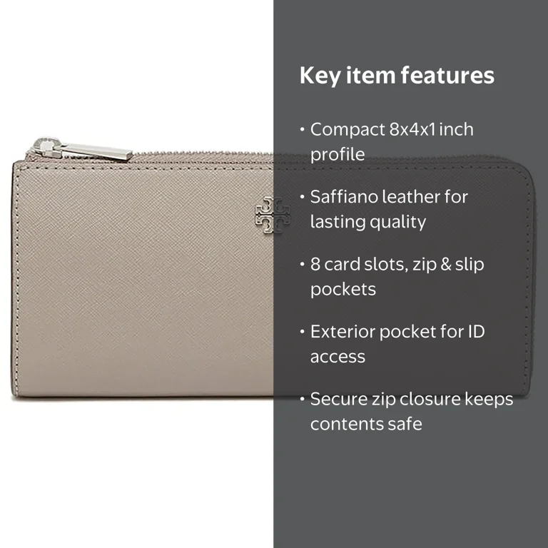 Tory Burch Emerson L-Zip Saffiano Leather Continental Wallet (Gray