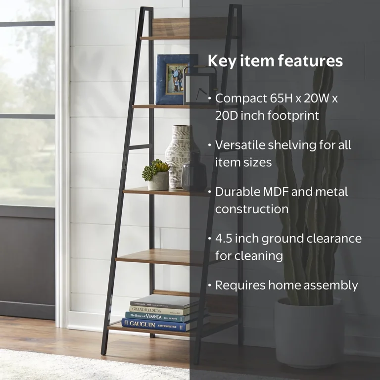 Free Shipping! TMS Denton 5-Tier Ladder Bookshelf, Walnut/Black