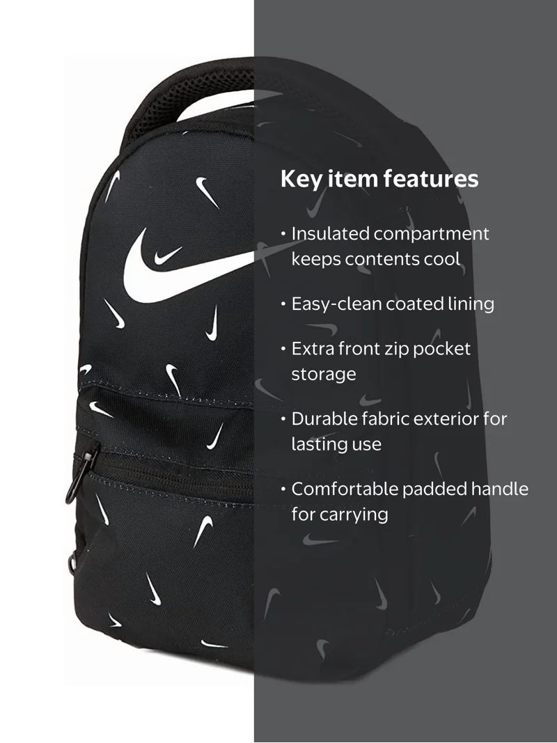 nike backpacks and lunch bags Insulated Bag with Adjustable Shoulder Strap – Black Crossbody strap for hand free carry Nike Patch Lunch Tote, Medium