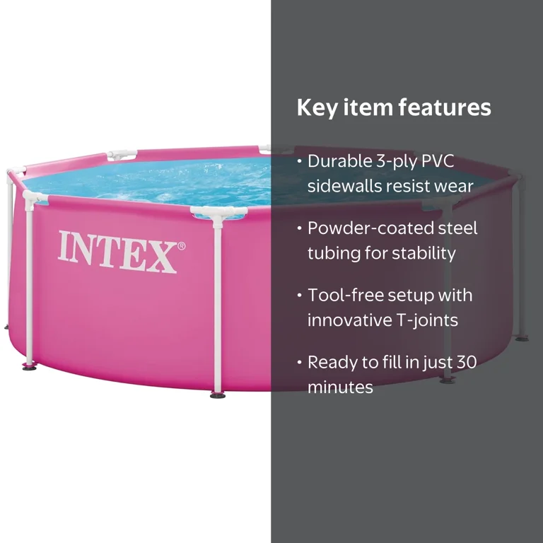 Intex, Swimming Pool, 8 ft round, Pink, Metal Frame, Above Ground