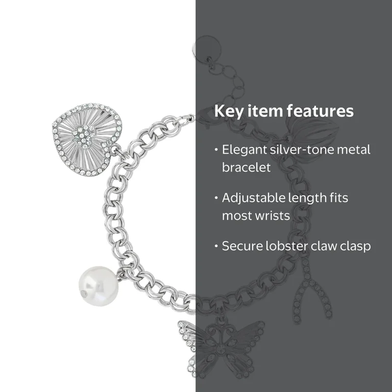 Jessica Simpson Women's Silvertone Charm Bracelet - Walmart.com