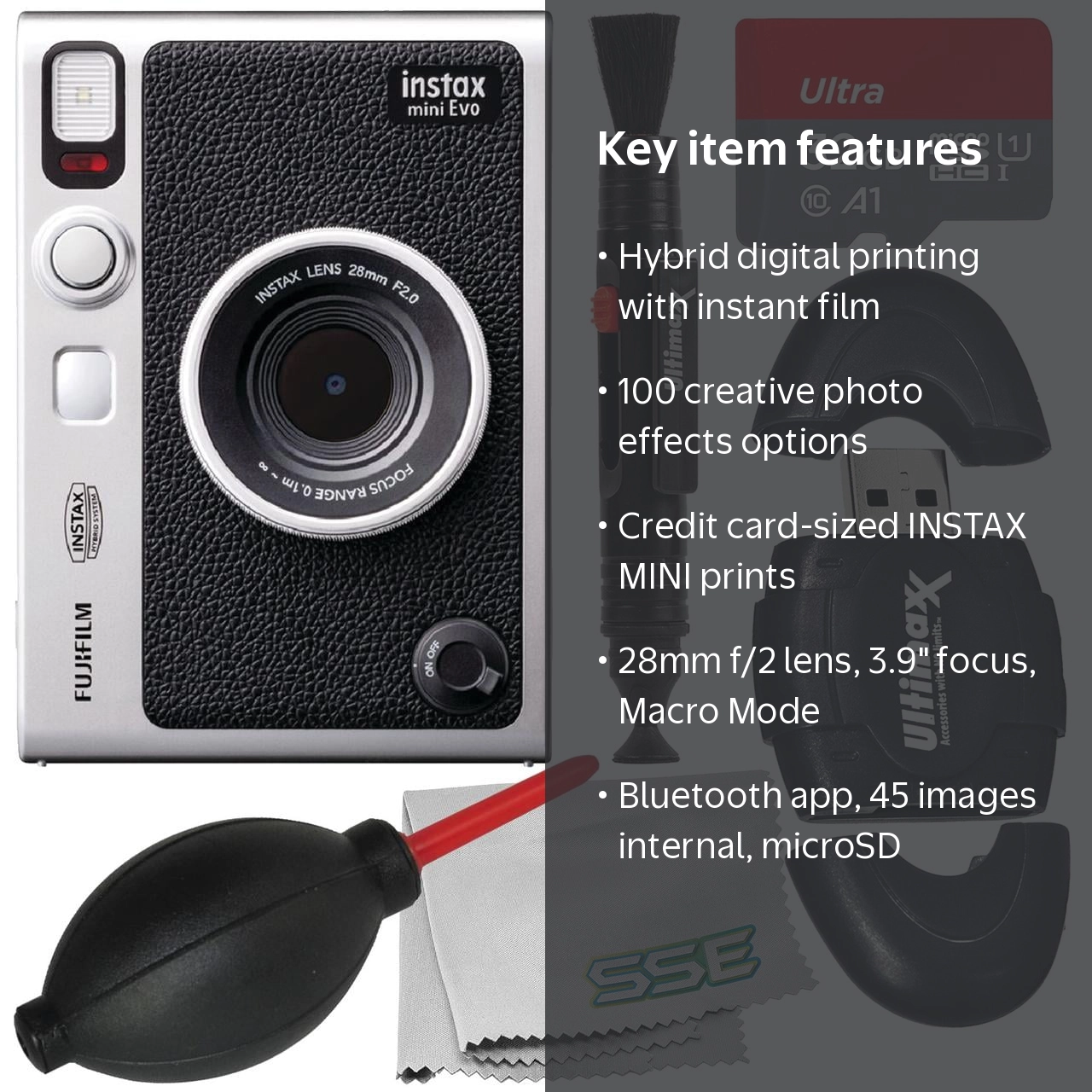 FUJIFILM INSTAX MINI EVO Hybrid Instant Camera with 32GB Ultra