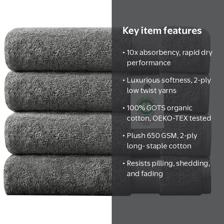 Delara Organic Cotton Bath Towel Pack of 4, GOTS & OEKO-TEX