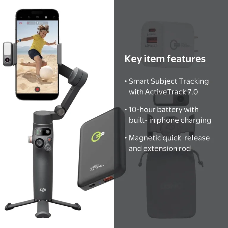 DJI Osmo Mobile 7P Smartphone Gimbal, with Power Bank Wall Charger