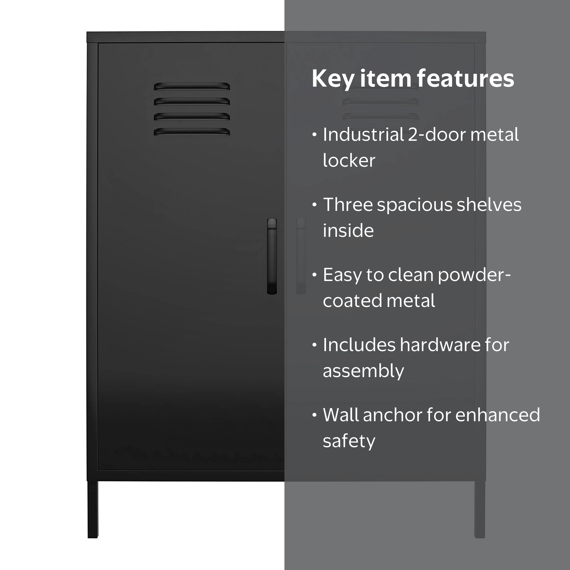 RealRooms Shadwick 2 Door Metal Storage Cabinet, Black, Industrial
