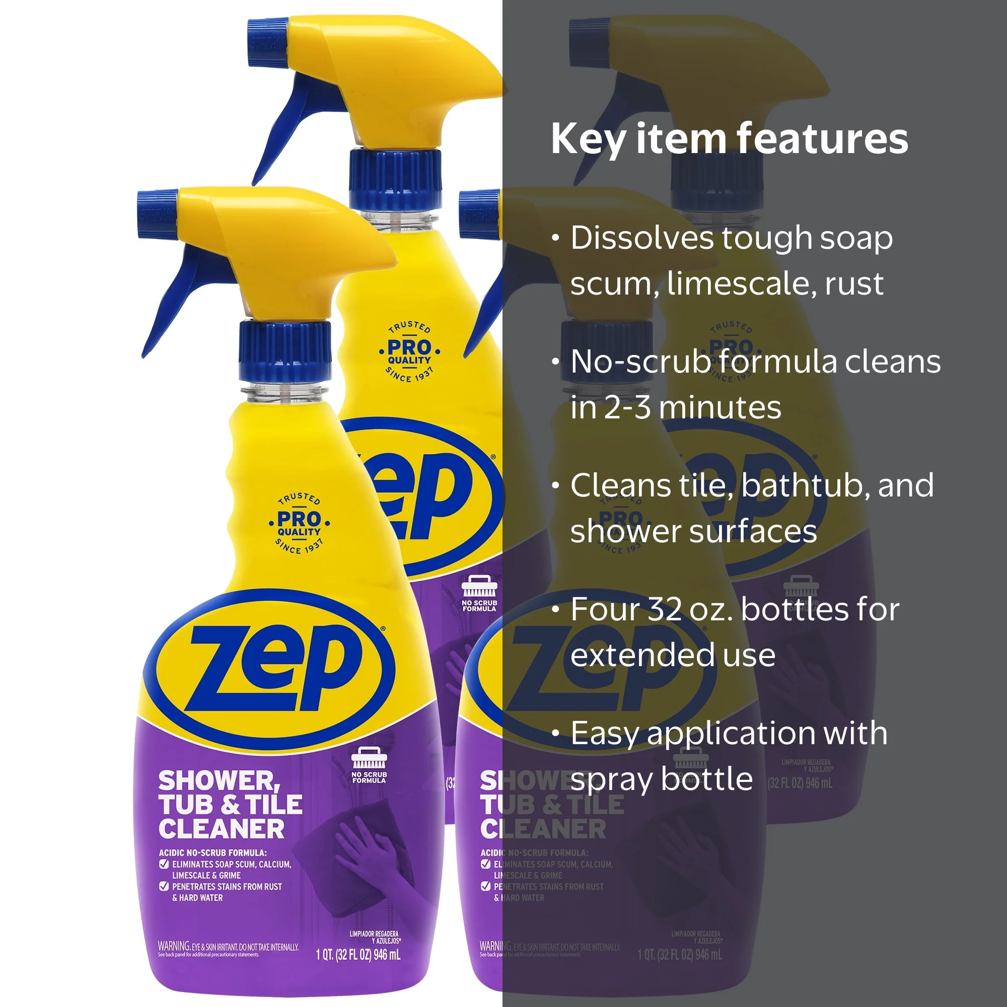 Zep, Shower, Tub and Tile Cleaner, 32 oz, Case of 4 - Walmart.com