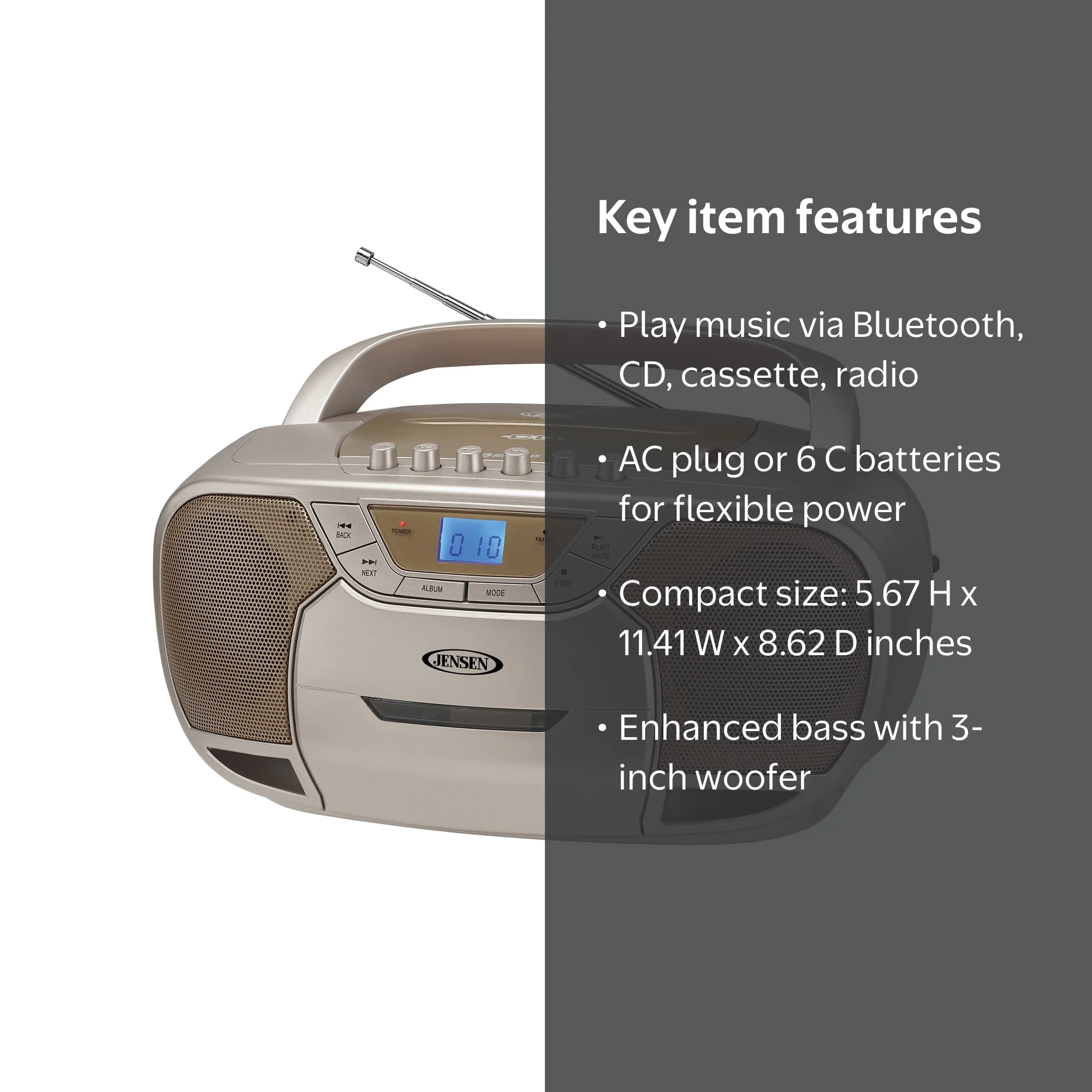 Jensen Portable Stereo CD and Cassette Player/Recorder with AM/FM