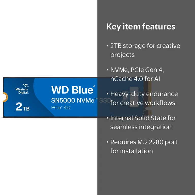 Western Digital 2TB WD Blue SN5000 NVMe SSD, Internal Solid State