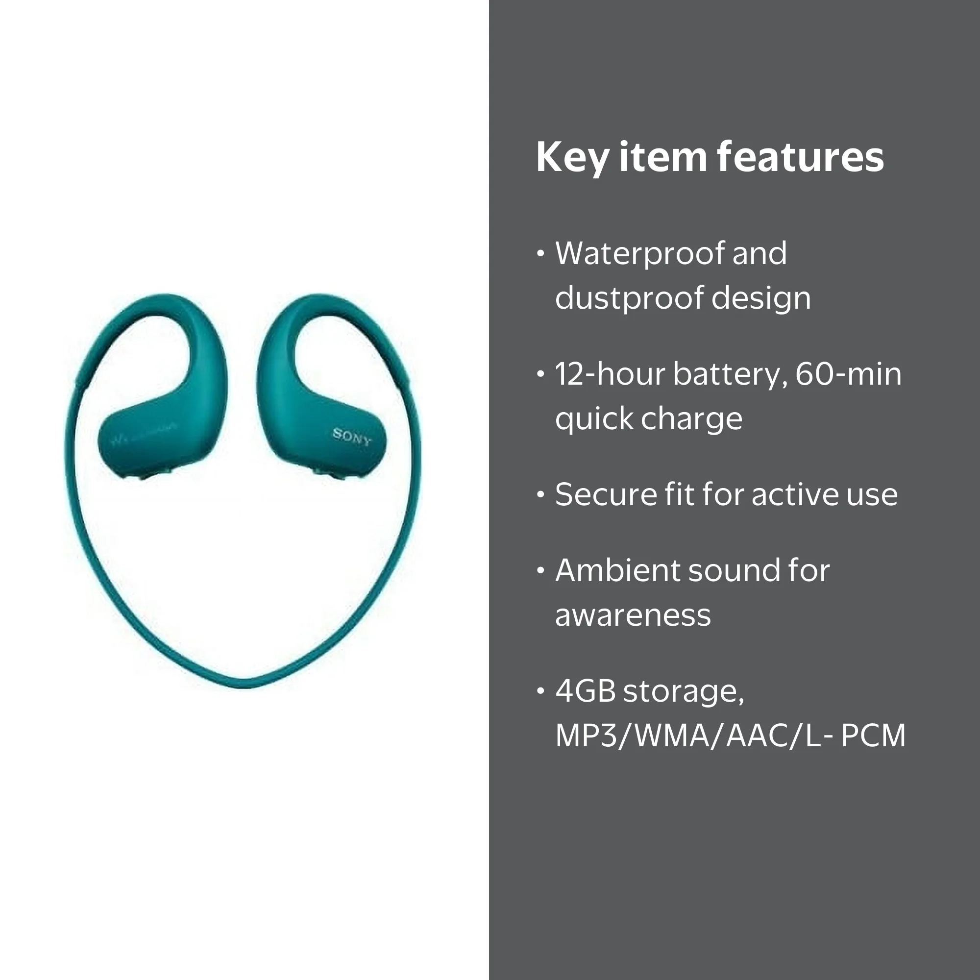 Sony Walkman NW-WS413, Waterproof Sports MP3 Player 4GB, Wireless
