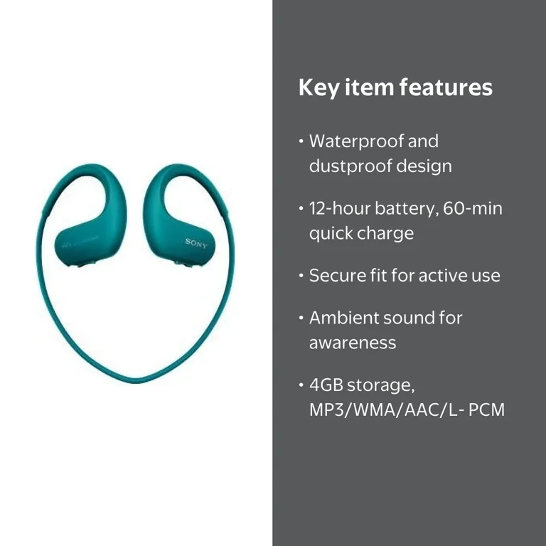 Sony Walkman NW-WS413, Waterproof Sports MP3 Player 4GB, Wireless