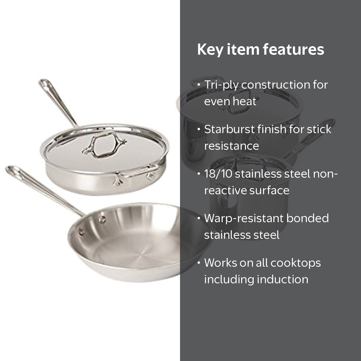 All-Clad, Cookware Set, 7 Piece, Stainless Steel, Dishwasher Safe