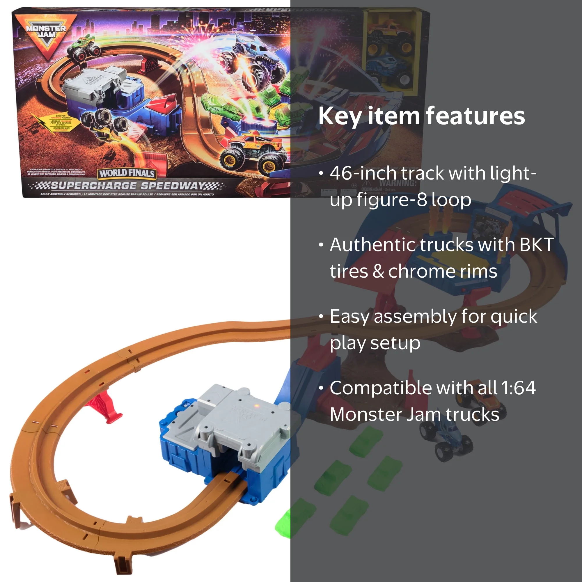 SHINSEI 爆走トラック DXセット 664 Monster Jam, Supercharge Speedway 46-inch Long Playset with 2