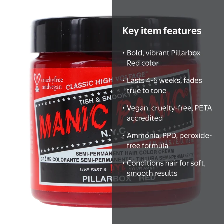 Manic Panic, Classic Pillarbox Red Semi-Permanent Hair Color, 3pk