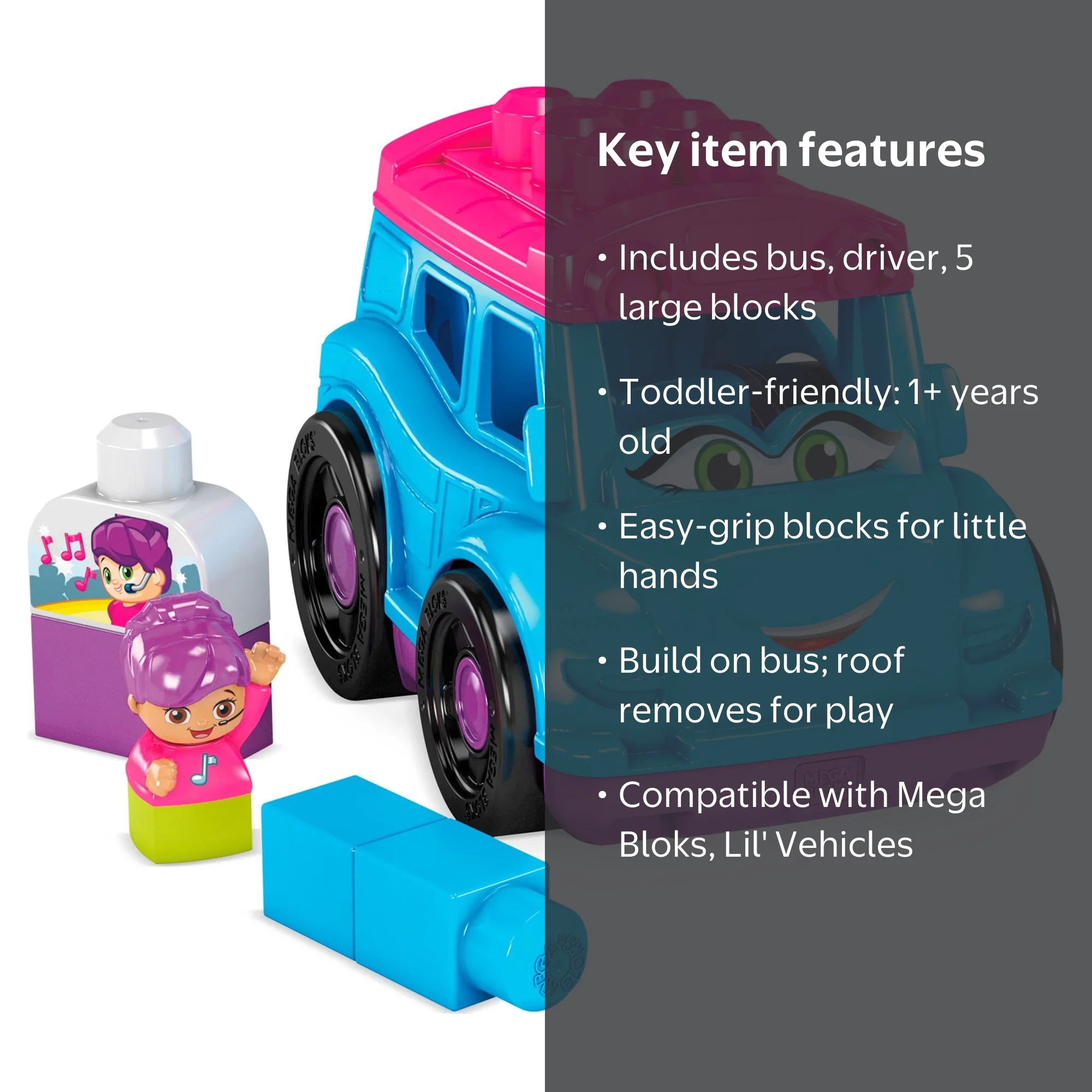 Mega Bloks First Builders Tina Tour Bus, 6 Pieces, Building Toy