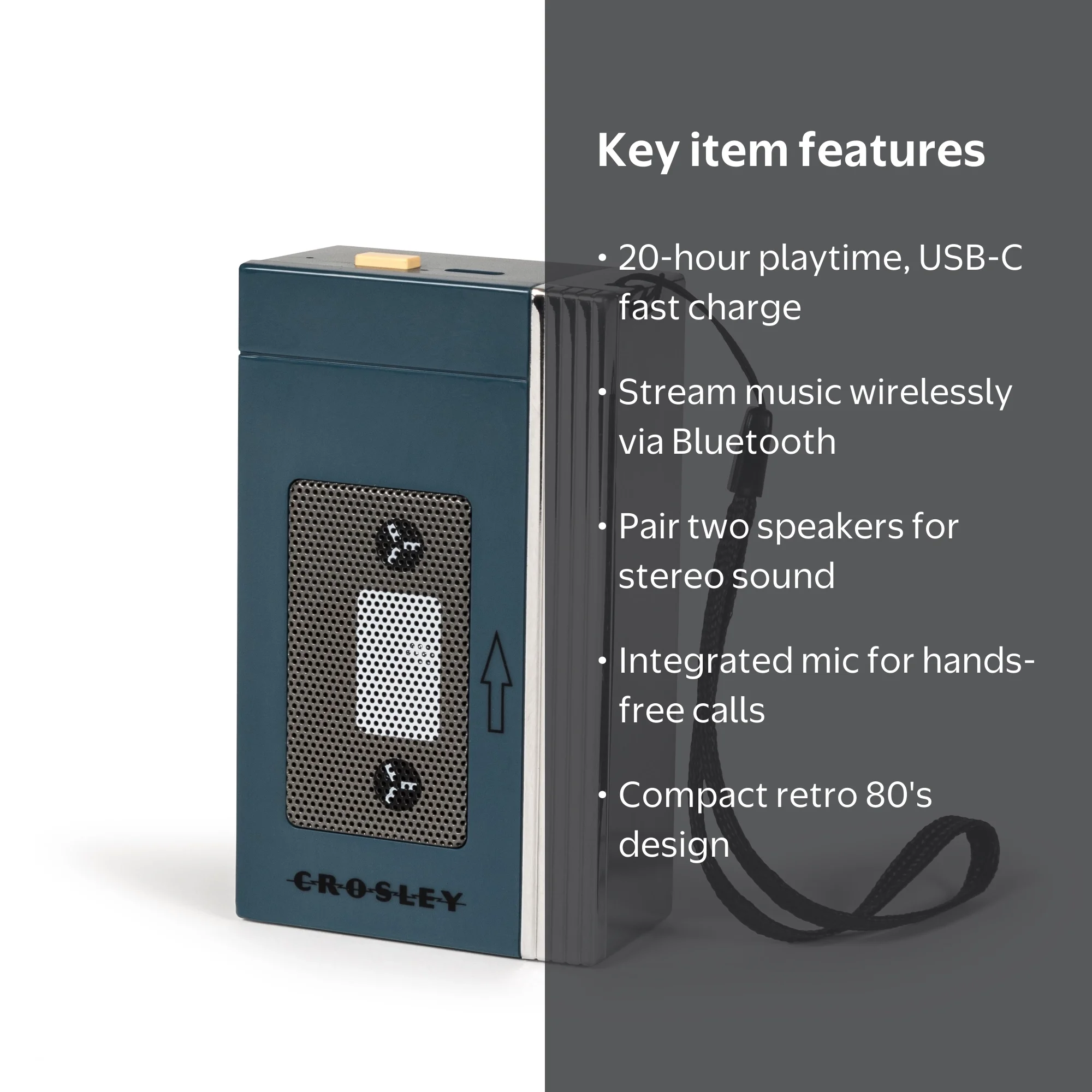 Crosley Mini Retro 80's Portable Bluetooth Speaker, Wireless with