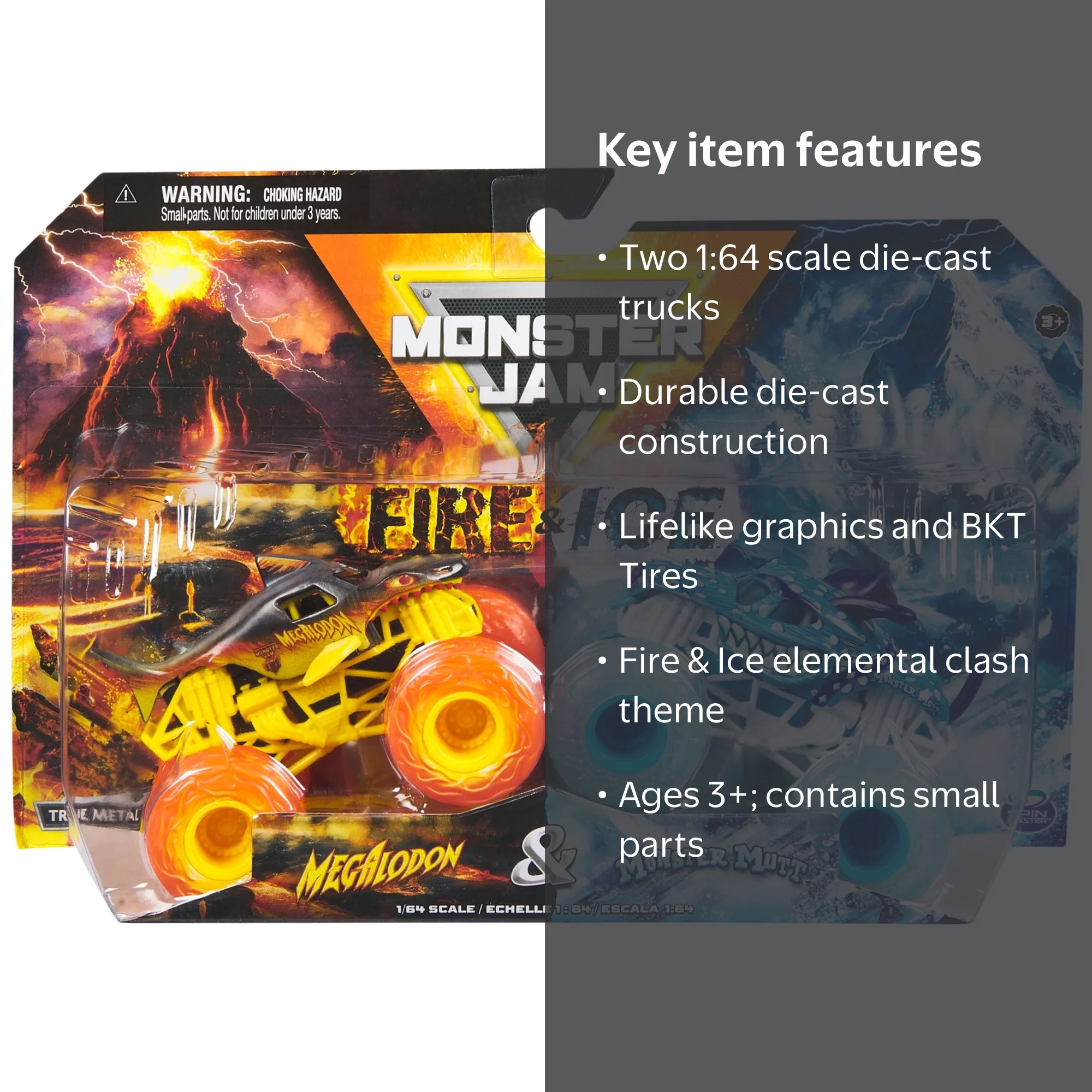 Monster Jam, Die-Cast Monster Trucks, 1:64 Scale, Fire & Ice 2