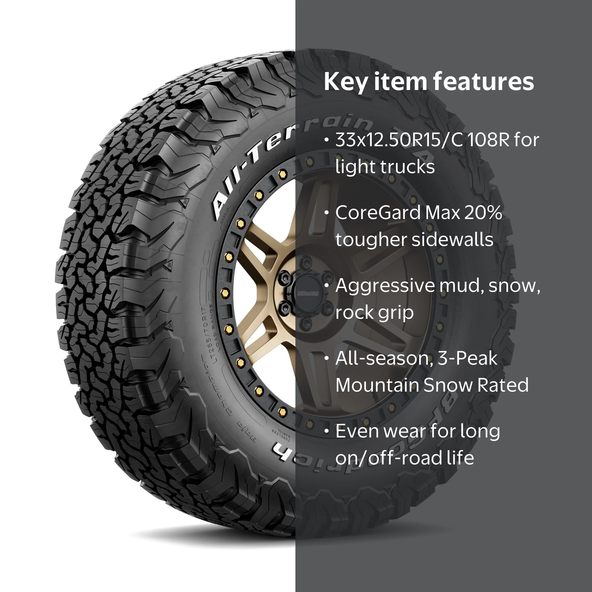BFGoodrich All-Terrain T/A KO2 Tire, 33x12.50R15/C 108R, All