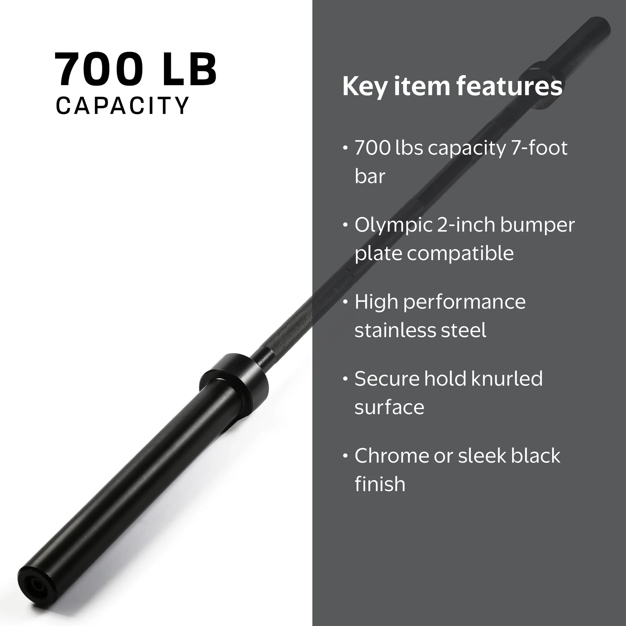 PRCTZ, 2-Inch Olympic Barbell Weightlifting Bar, 7ft, 700-Pound