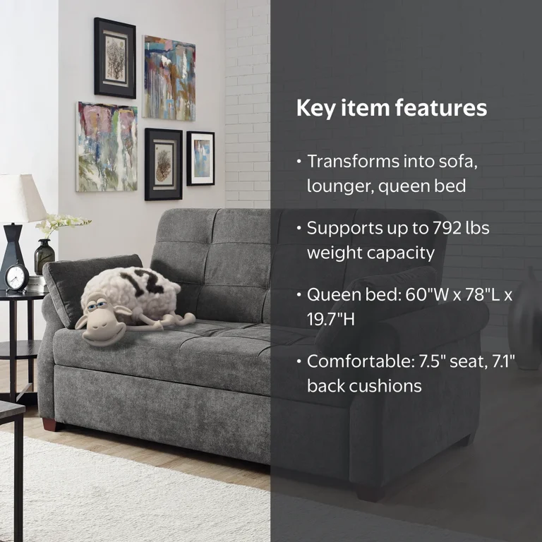 Serta Queen Size Haiden Convertible Sofa Bed, Lounger in Gray