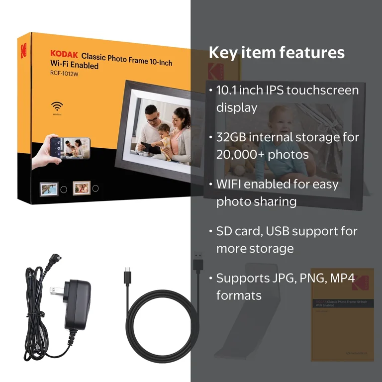 Kodak 10-inch WIFI Digital Picture Frame, Solid Wood Tone Frame