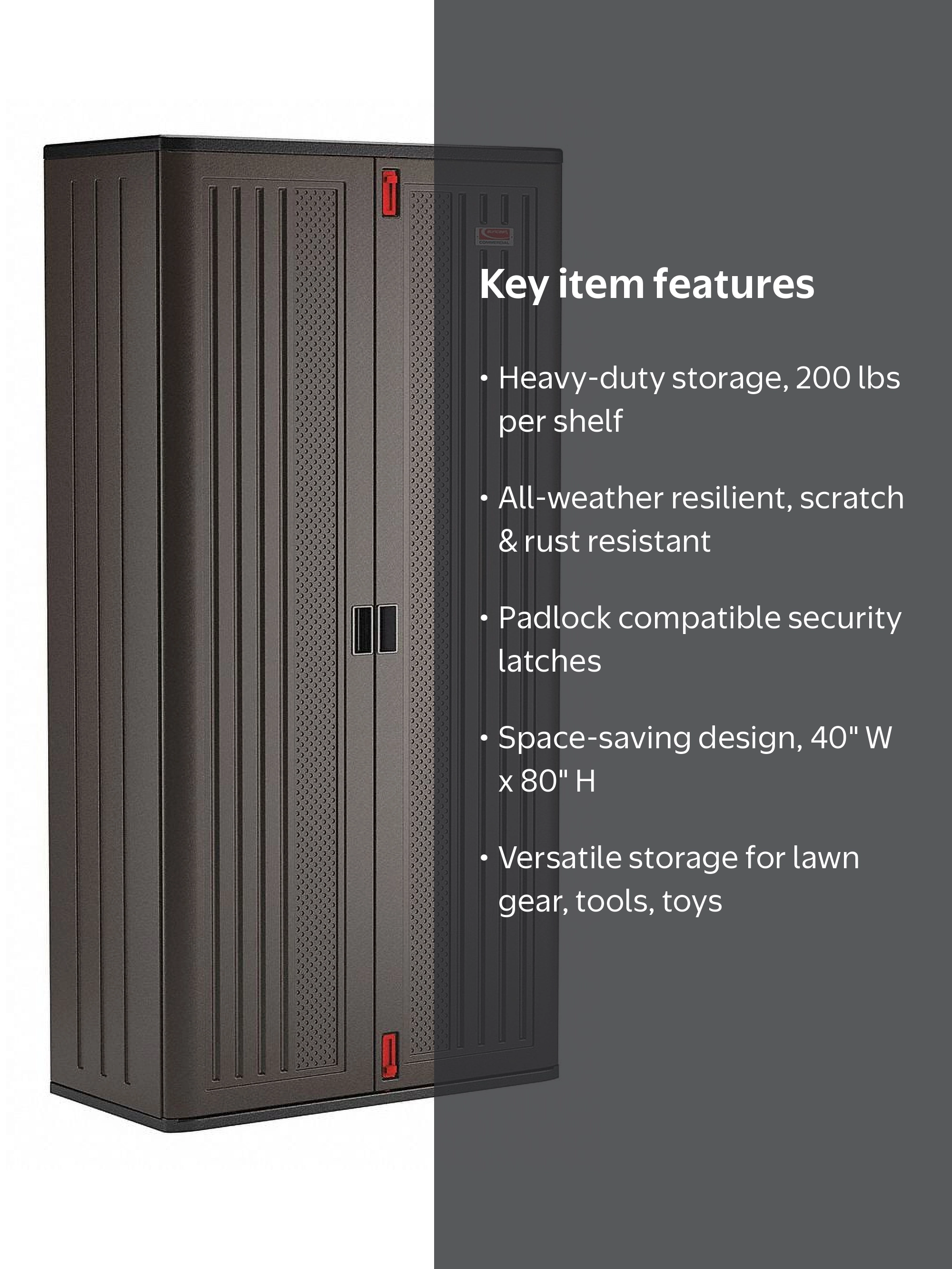 Suncast 80-inch x 40-inch 4-Shelf Storage Cabinet Locker, Black
