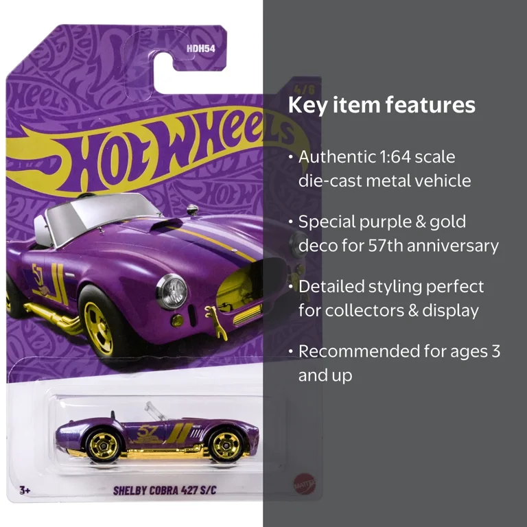 Hot Wheels, Die-Cast Toy Car or Truck, Purple & Gold Deco, 1:64