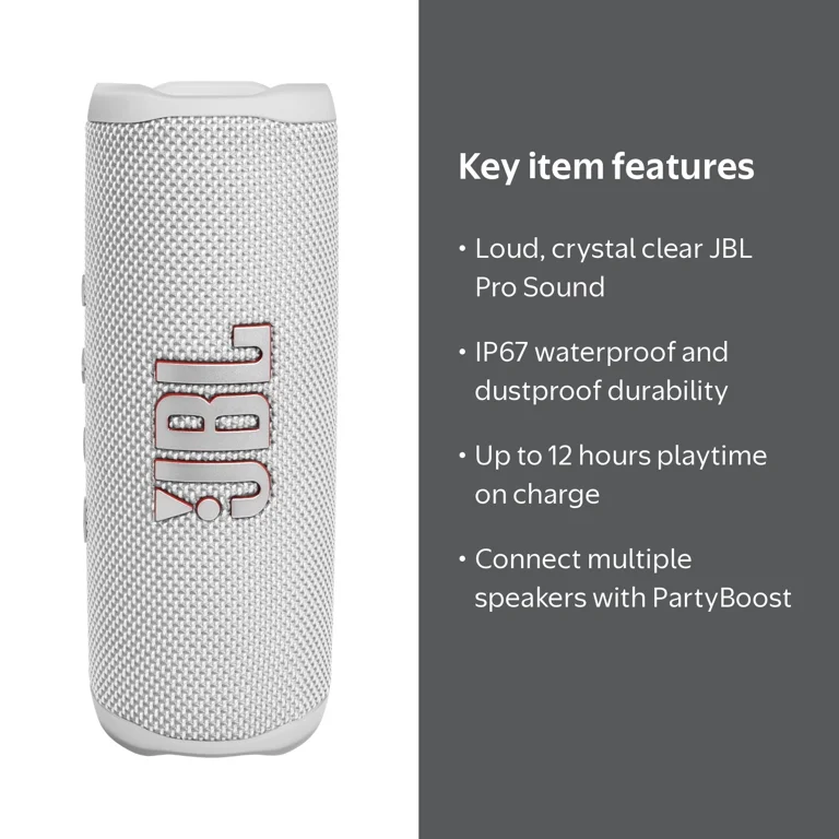 JBL, Flip 6, White, Waterproof Portable Bluetooth Speaker