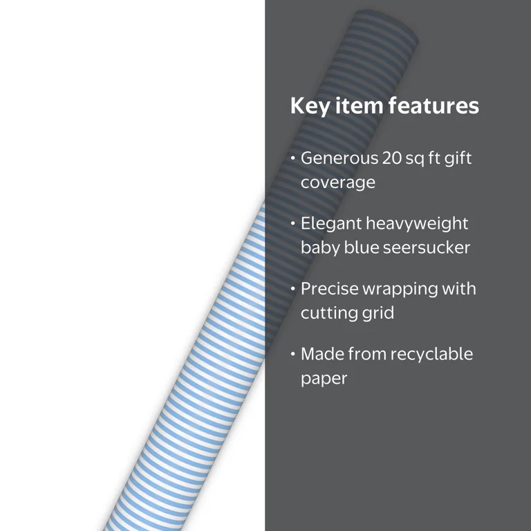 Hallmark Wrapping Paper Roll (Seersucker Light Blue Stripe) 20 Sq