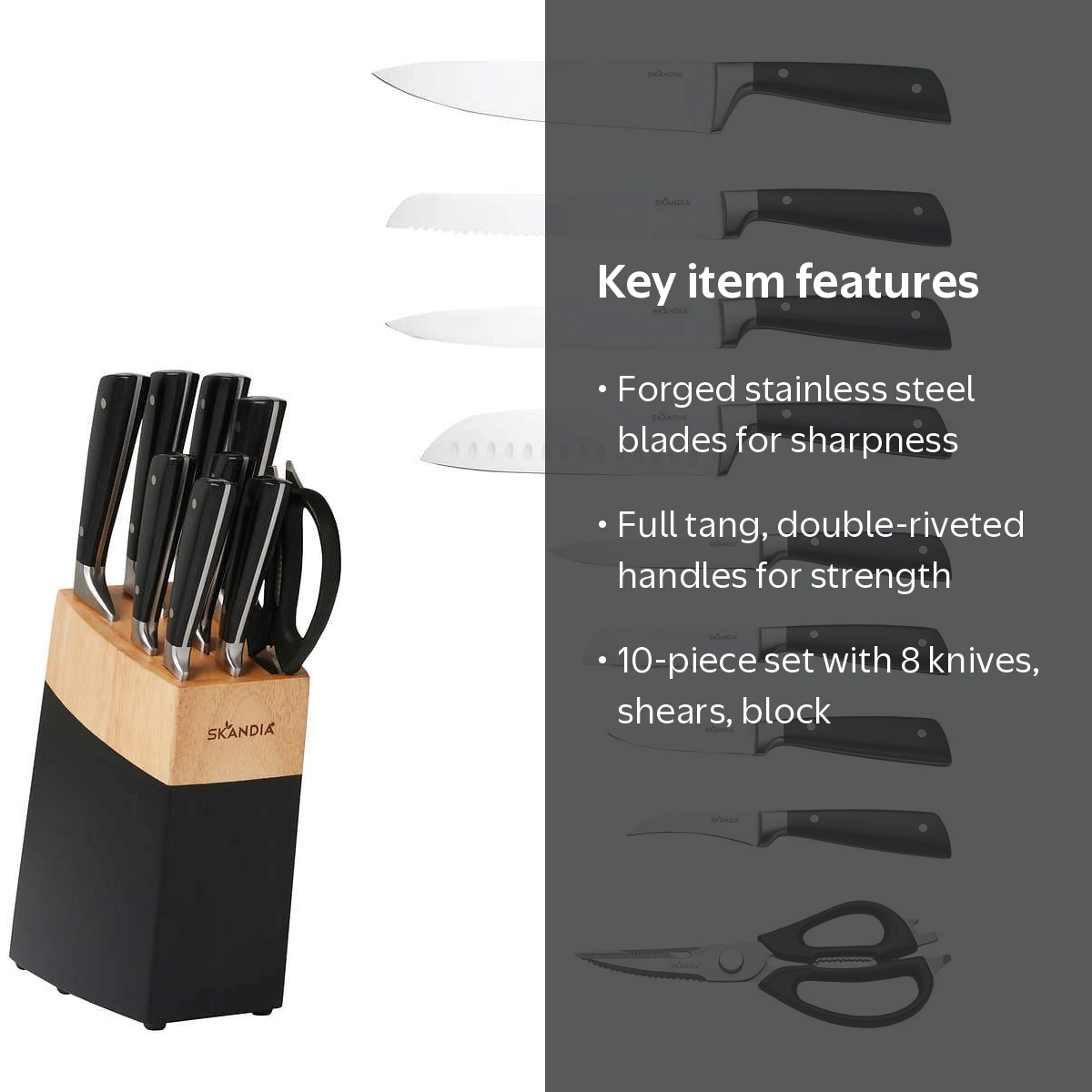 Skandia 10-Piece Knife Block Set, High-Carbon Stainless Steel