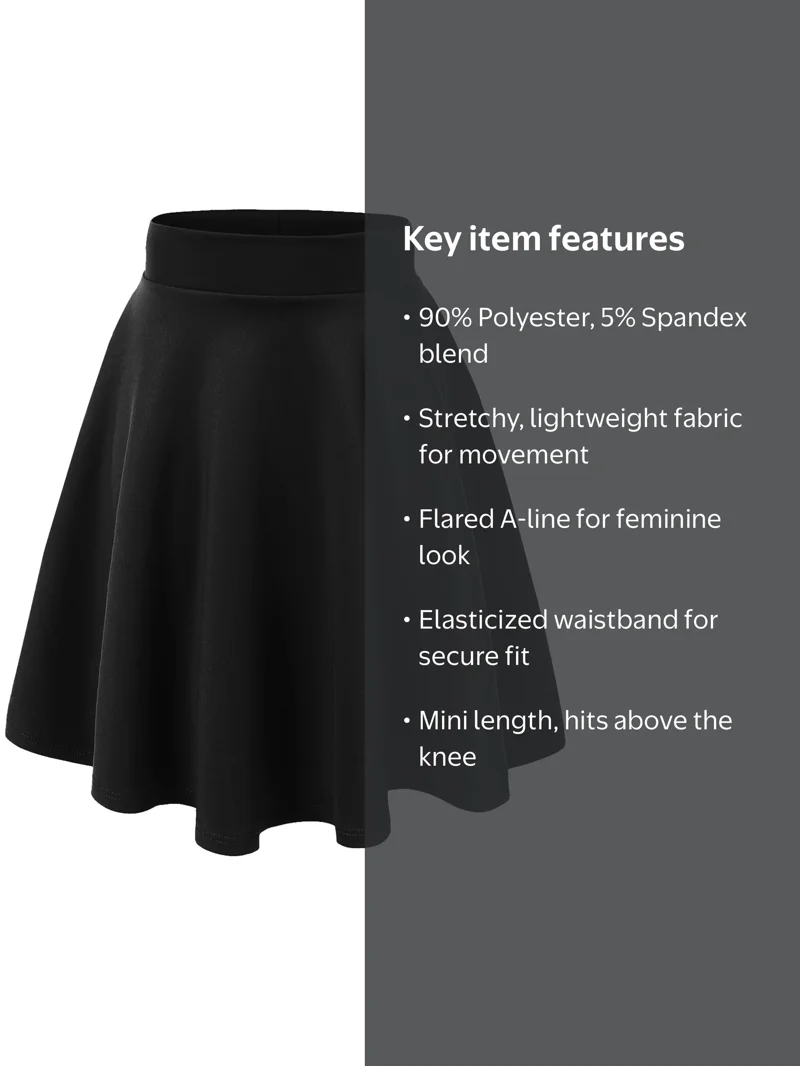 MBJ Women's Stretchy Flirty Flare Skirt, Flowy A-line Mini Skirt