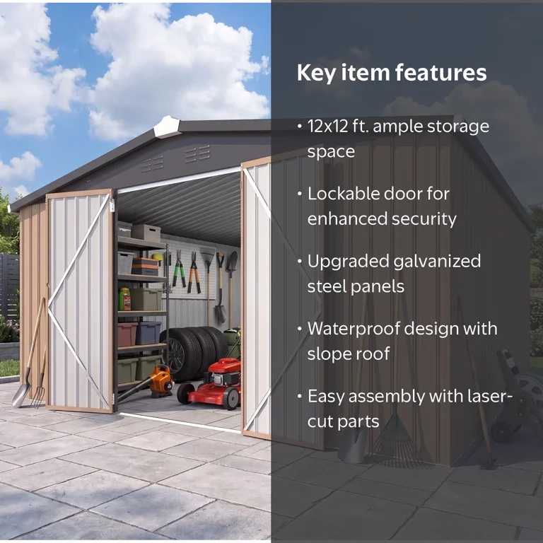YODOLLA 12x12 ft. Waterproof Aluminum Outdoor Metal Storage Shed