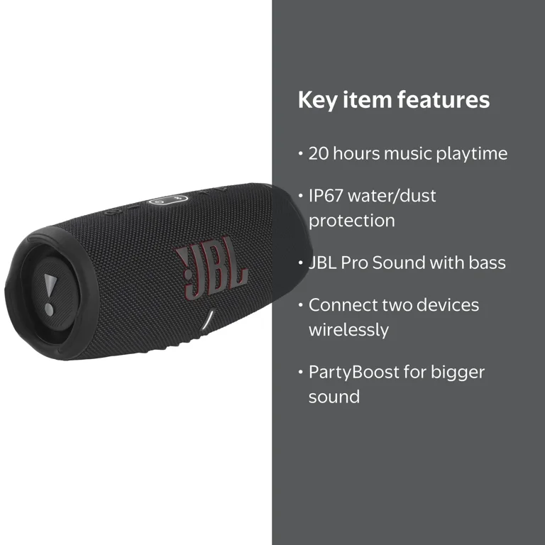 JBL Charge 5 - Portable Waterproof Speaker with Powerbank, Black