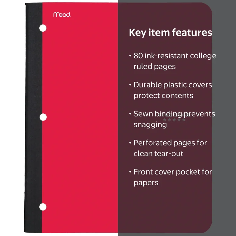 Five Star Single Subject Wireless Notebook with Plastic Cover