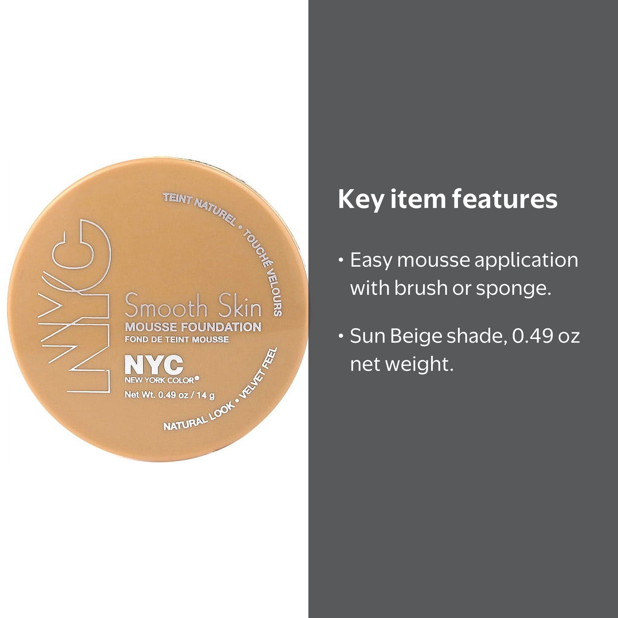 New York Color, Smooth Skin Mousse Foundation, 0.49 oz, Sun Beige