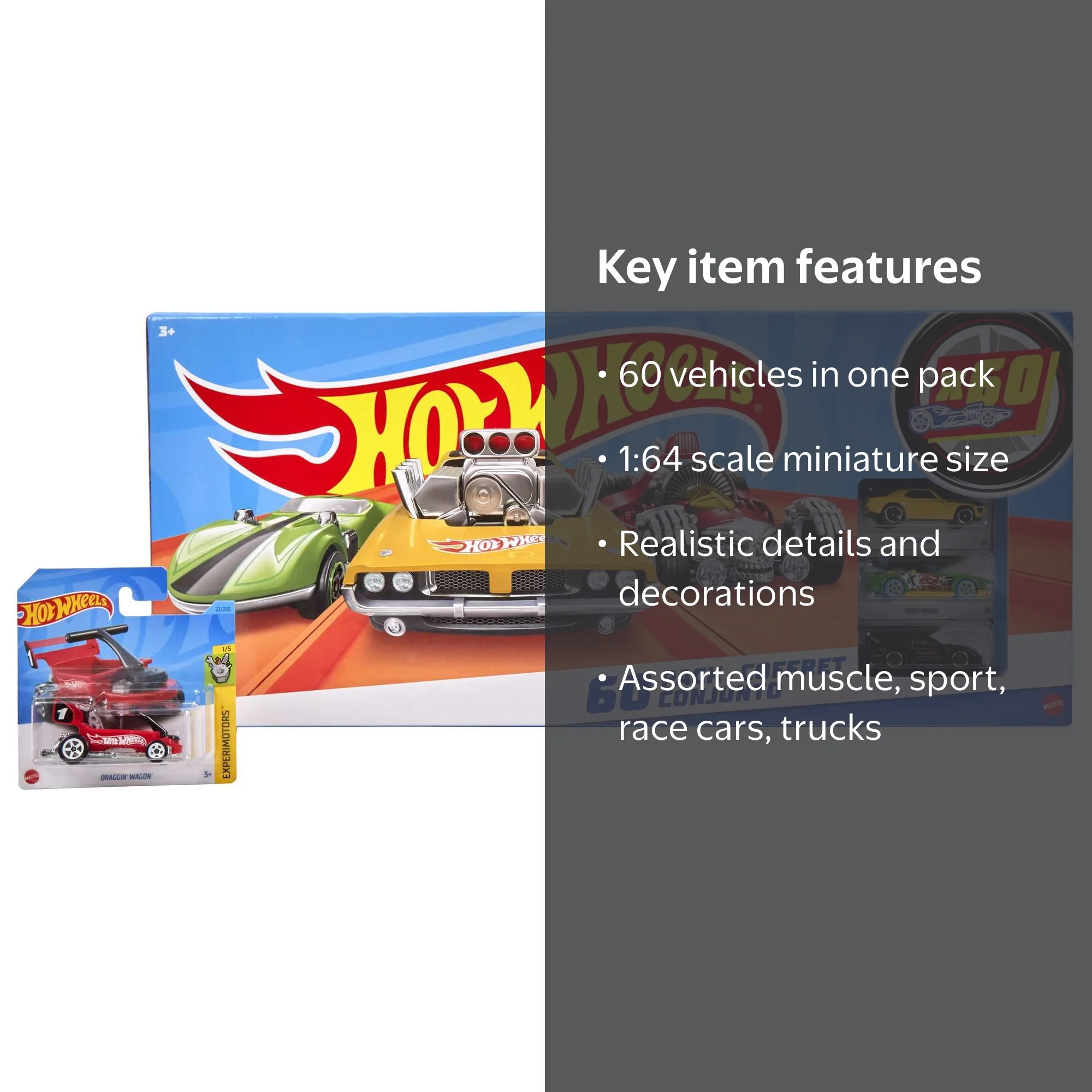 Hot Wheels Realistic 60-Pack 1:64 Scale Toy Cars and Trucks