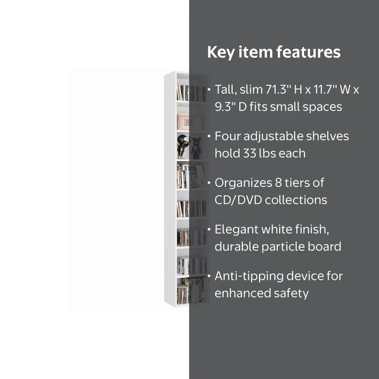 Homfa 8-Tier DVD Bookshelf, CD Shelving Unit with 4 Adjustable