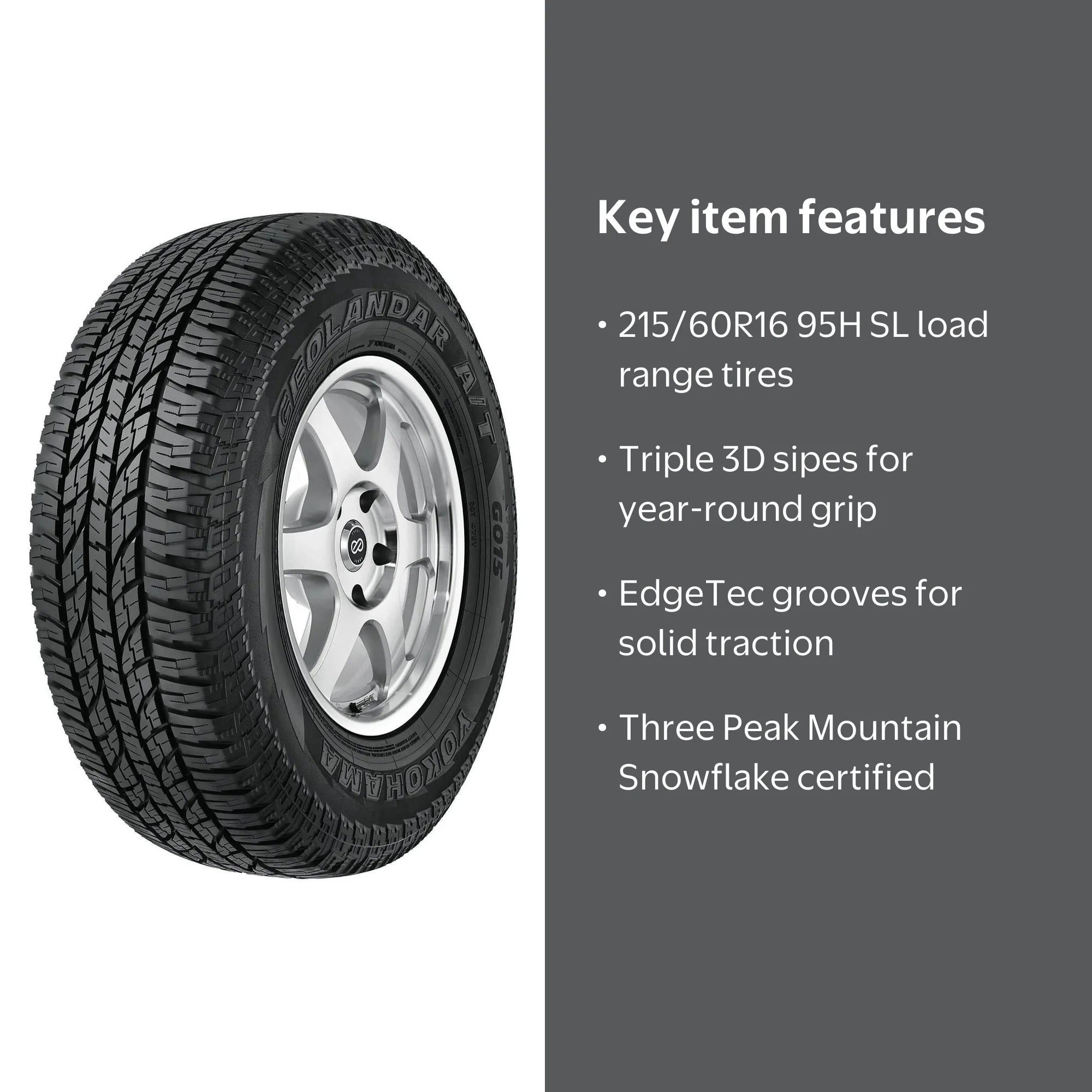 Yokohama Geolandar AT G015, 215/60R16 95H, Light Truck Tire, Fits