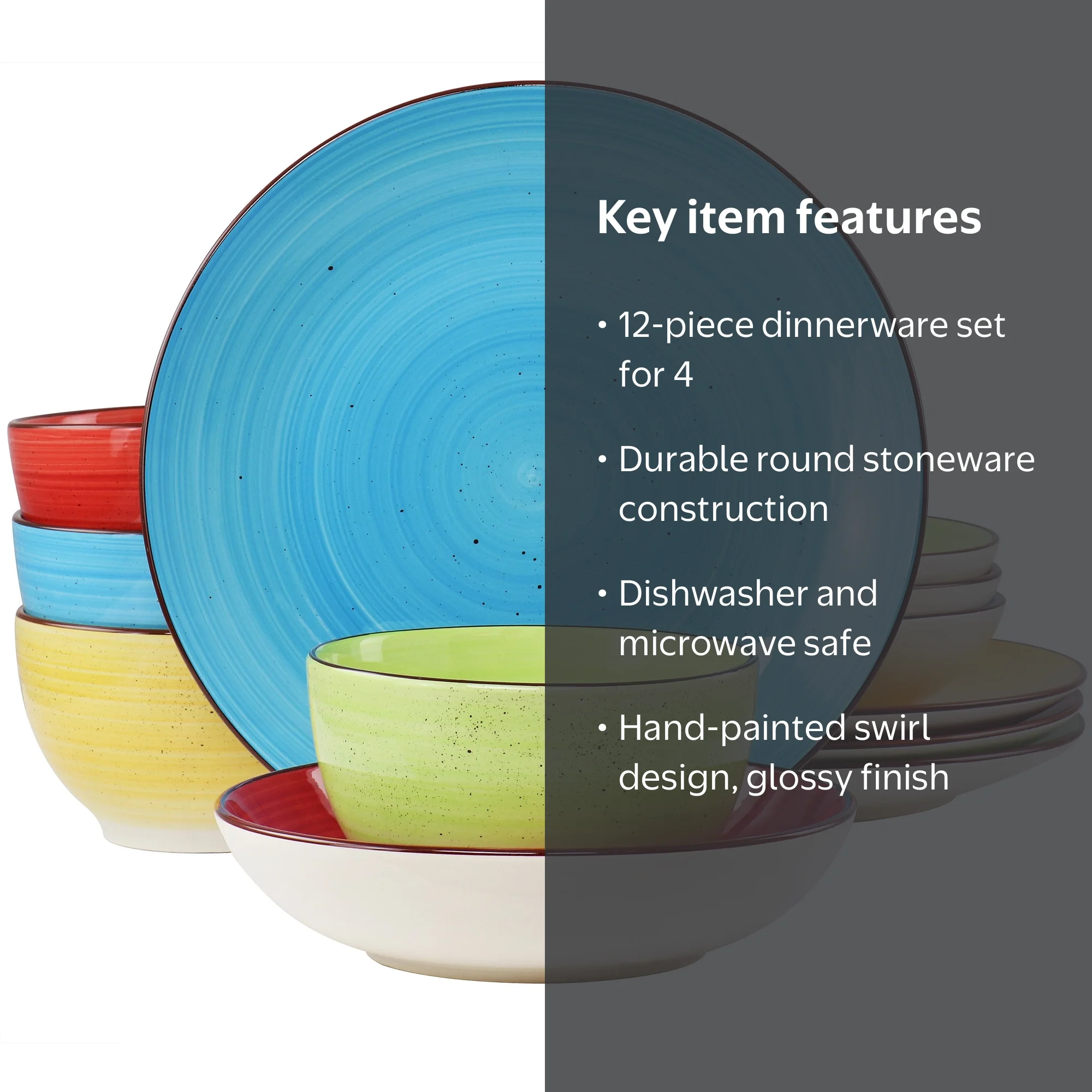 Elama Mason 12 Piece Double Bowl Stoneware Dinnerware Set in