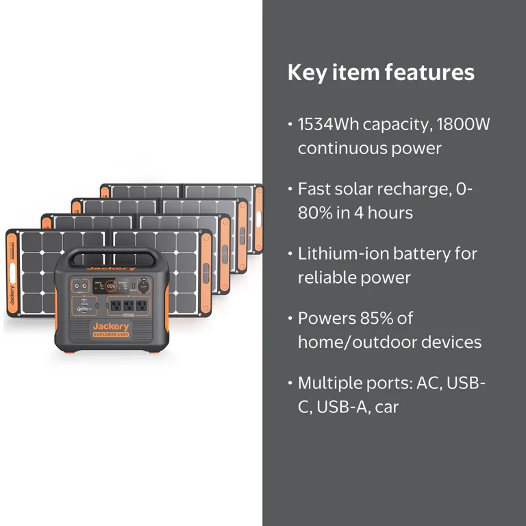 Jackery Solar Generator 1500 with 4x100W Solar Panels - Walmart.com