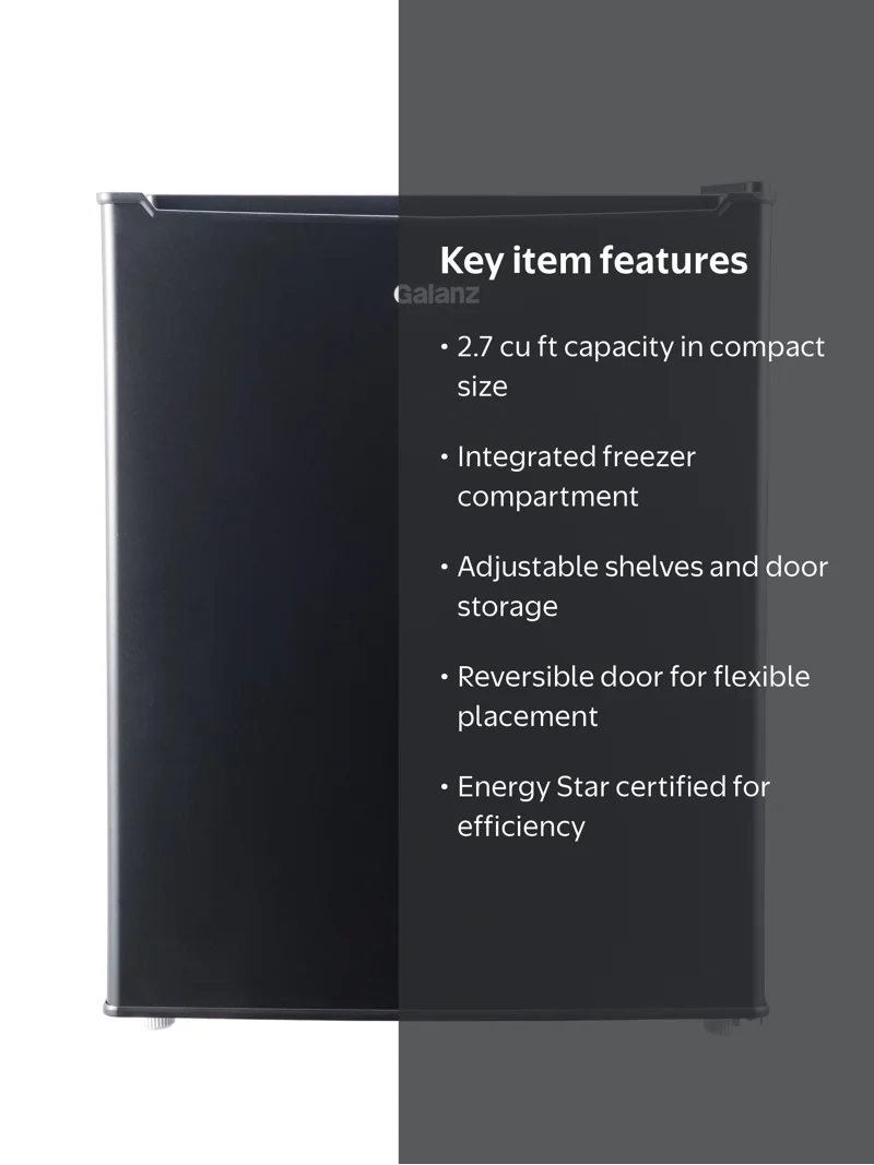 Galanz 2.7 Cu ft Single Door Mini Fridge with Freezer, Black